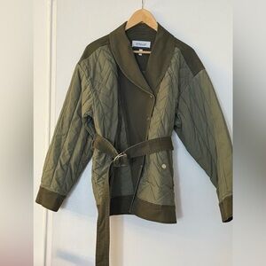 Olive Quilted Jacket with Belt